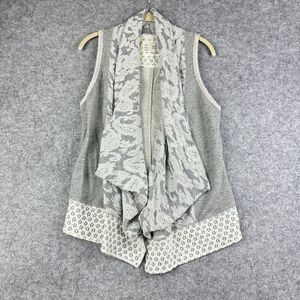 Anthropologie Saturday Sunday Open Cardigan Vest Womens M Gray Casual Lace Boho